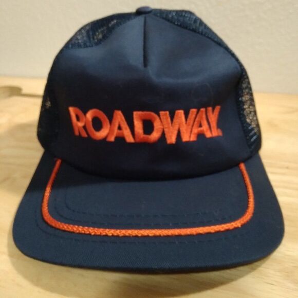 Vintage Roadway Spell Out Logo Rope Mesh Trucker Snap Back Hat - Picture 1 of 7